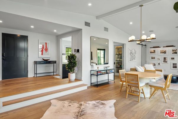 Dining room, Interior, Pendant Lights, Recessed Lighting, Wood Texture Flooring