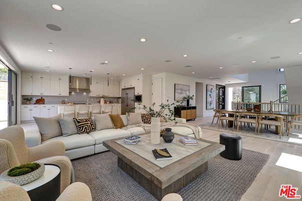 Dining room, Interior, Kitchen, Living room, Pendant Lights, Recessed Lighting, Stainless Steel Appliances, Wood Texture Flooring