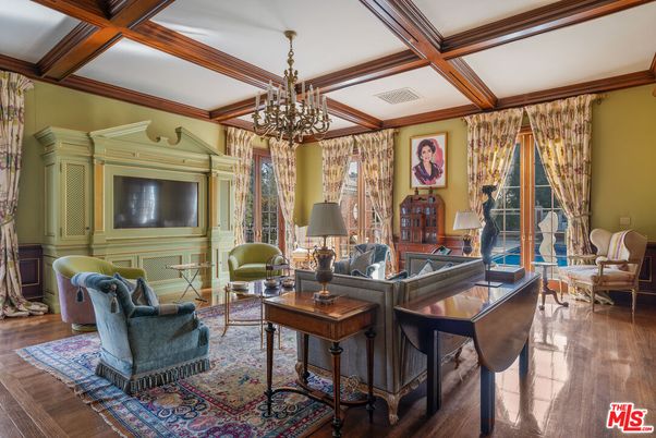 Chandelier, Interior, Living room, Wooden Beams, Wood Texture Flooring