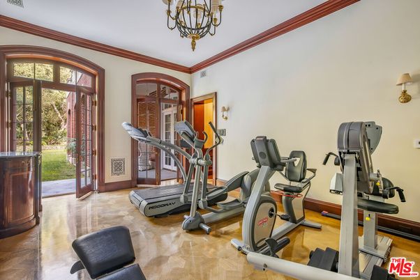 Chandelier, Fitness Equipment, Interior, Wood Texture Flooring