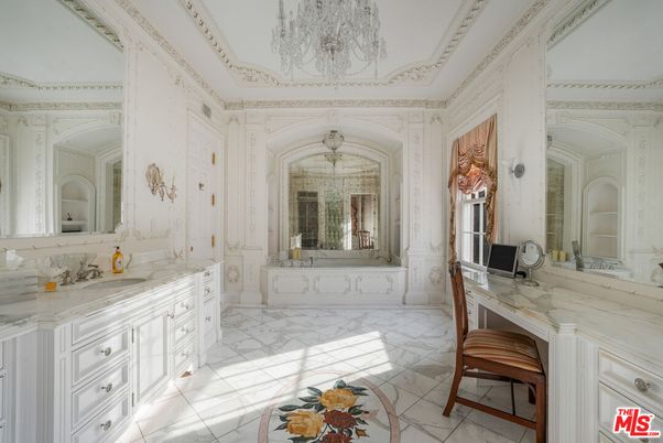 Bathroom, Chandelier, Dual Sink Vanities, Interior, Marble