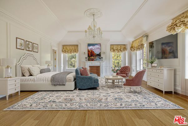 Bedroom, Chandelier, Fireplace, Interior, Living room, Wood Texture Flooring