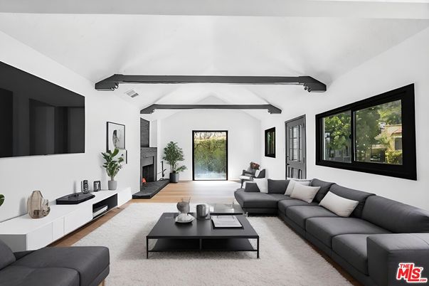 Fireplace, Interior, Living room, Wooden Beams, Wood Texture Flooring