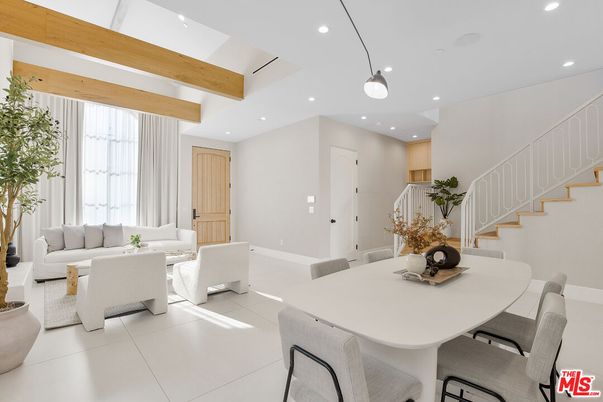Dining room, Interior, Living room, Pendant Lights, Recessed Lighting, Wooden Beams