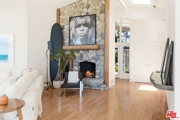 Fireplace, Interior, Living room, Stone Walls, Wood Texture Flooring