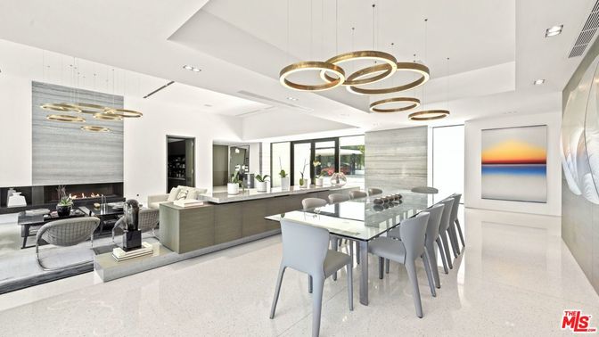Dining room, Fireplace, Interior, Living room, Pendant Lights, Recessed Lighting