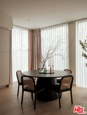 Dining room, Interior, Recessed Lighting, Wood Texture Flooring