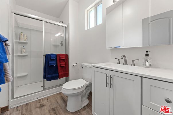Bathroom, Glass Shower, Interior, Wood Texture Flooring