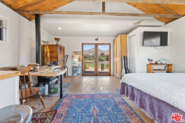 Bedroom, Fireplace, Home Office, Interior, Recessed Lighting, Wooden Beams, Wooden Ceilings, Wood Texture Flooring