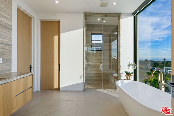 Bathroom, Free Standing Baths, Glass Shower, Interior, Recessed Lighting