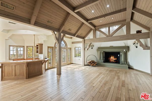 Fireplace, Interior, Recessed Lighting, Wooden Beams, Wooden Ceilings, Wood Texture Flooring