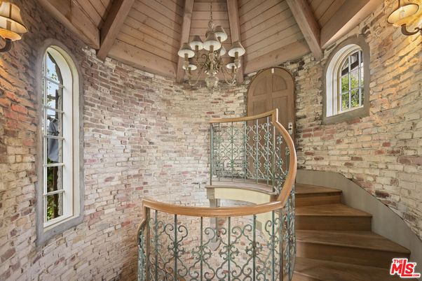 Chandelier, Interior, Stone Walls, Wooden Beams