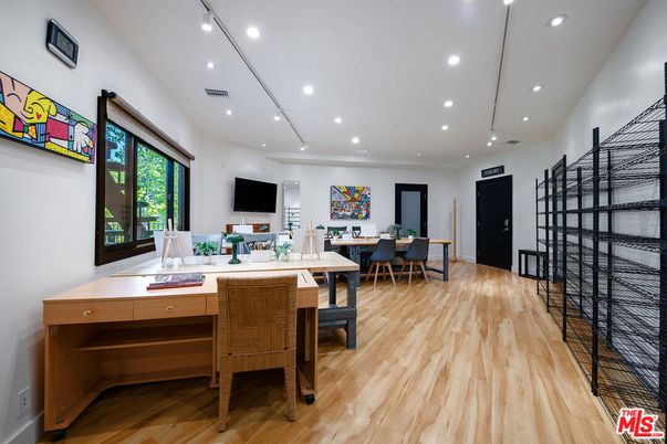Dining room, Interior, Recessed Lighting, Wood Texture Flooring