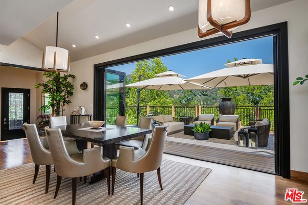 Dining room, Interior, Pendant Lights, Recessed Lighting, Wood Texture Flooring