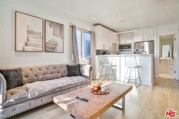 Interior, Kitchen, Living room, Recessed Lighting, Stainless Steel Appliances, Wood Texture Flooring