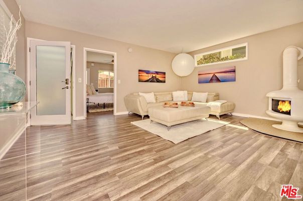 Fireplace, Interior, Living room, Pendant Lights, Wood Texture Flooring