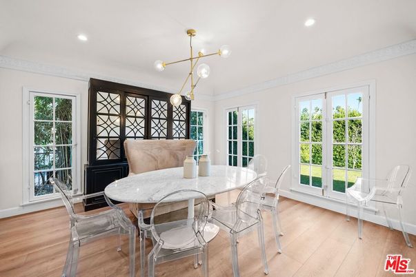 Dining room, Interior, Pendant Lights, Recessed Lighting, Wood Texture Flooring