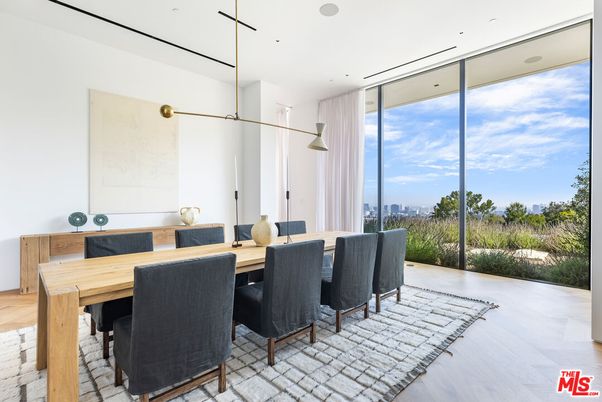Dining room, Interior, Pendant Lights, Recessed Lighting, Wood Texture Flooring