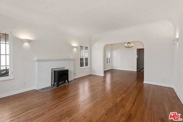 Chandelier, Empty room, Fireplace, Interior, Wood Texture Flooring