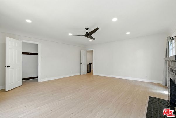 Empty room, Fireplace, Interior, Recessed Lighting, Wood Texture Flooring