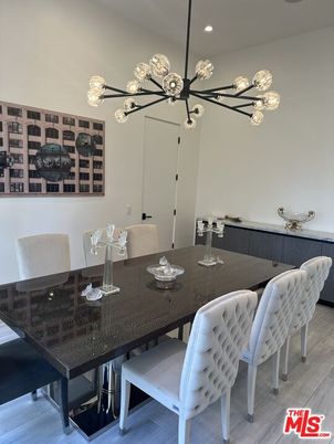 Dining room, Interior, Pendant Lights, Recessed Lighting, Wood Texture Flooring