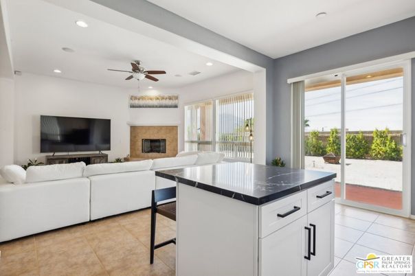 Fireplace, Interior, Kitchen, Living room, Recessed Lighting