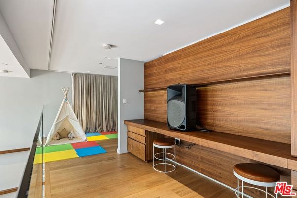 Home Office, Interior, Recessed Lighting, Wood Texture Flooring, Wooden Walls