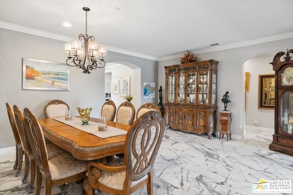 Chandelier, Dining room, Interior, Marble, Recessed Lighting