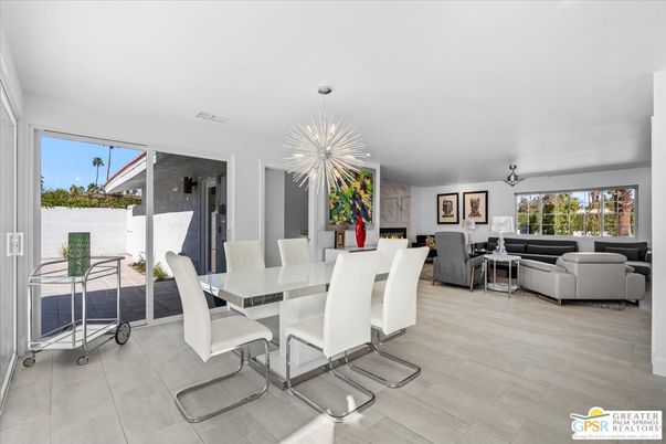 Dining room, Fireplace, Interior, Living room, Pendant Lights, Wood Texture Flooring