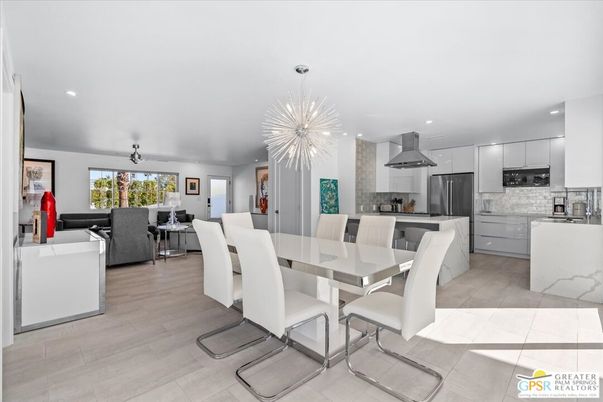 Dining room, Interior, Kitchen, Living room, Pendant Lights, Recessed Lighting, Stainless Steel Appliances, Wood Texture Flooring