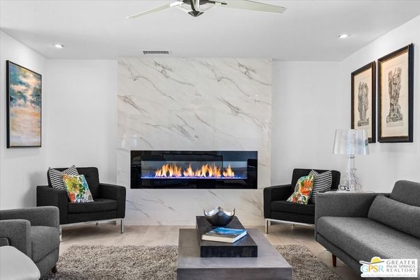 Fireplace, Interior, Living room, Marble Walls, Recessed Lighting