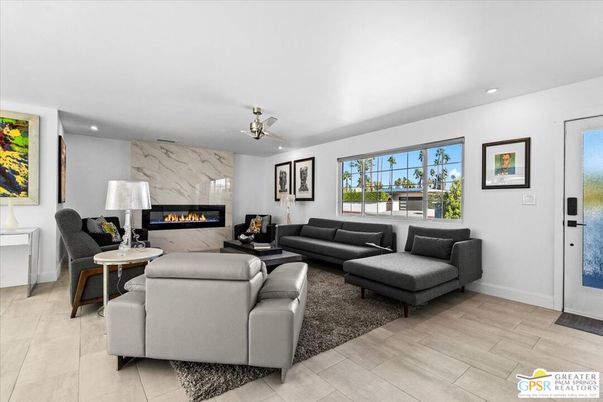 Fireplace, Interior, Living room, Marble Walls, Recessed Lighting