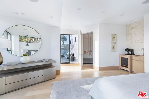 Bedroom, Interior, Recessed Lighting, Stone Walls, Wood Texture Flooring