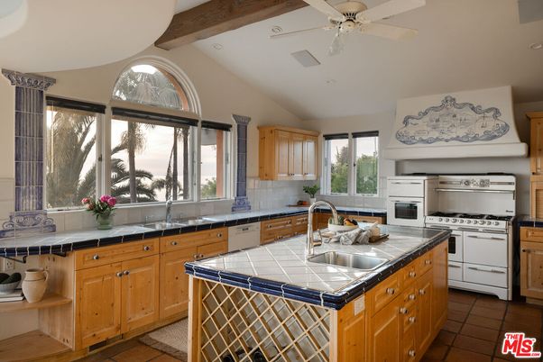 Interior, Kitchen, Recessed Lighting, Stainless Steel Appliances, Tile Countertops, Wooden Beams