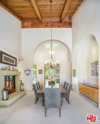 Chandelier, Dining room, Fireplace, Interior, Wooden Beams, Wooden Ceilings
