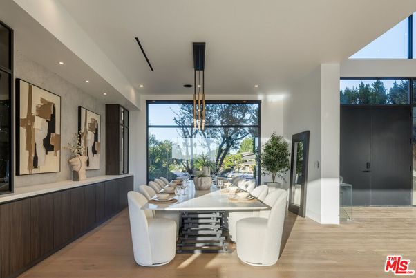 Dining room, Interior, Pendant Lights, Recessed Lighting, Wood Texture Flooring
