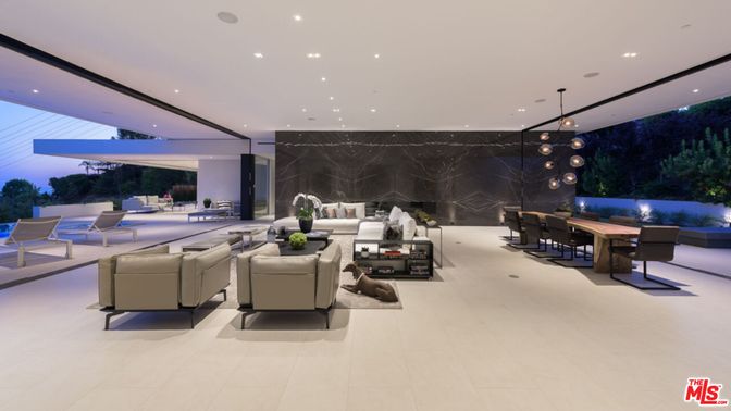 Dining room, Fireplace, Interior, Living room, Marble Walls, Pendant Lights, Recessed Lighting