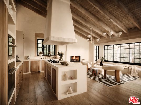 Fireplace, Interior, Living room, Pendant Lights, Wooden Beams, Wooden Ceilings, Wood Texture Flooring