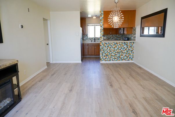 Chandelier, Empty room, Interior, Kitchen, Wood Texture Flooring