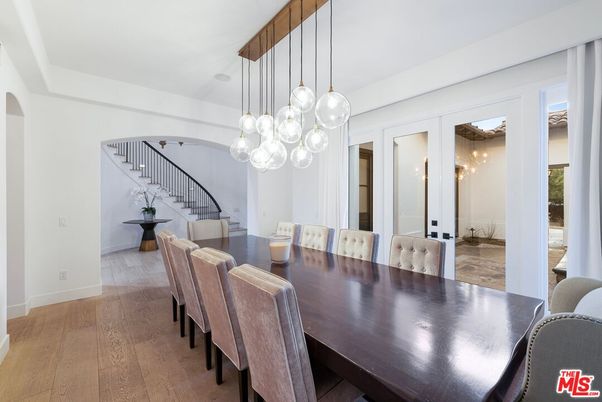Dining room, Interior, Pendant Lights, Wood Texture Flooring