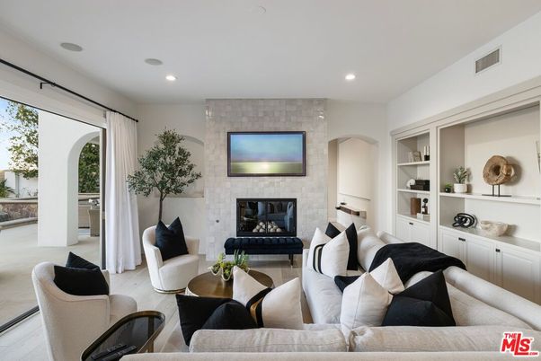 Fireplace, Interior, Living room, Recessed Lighting, Stone Walls