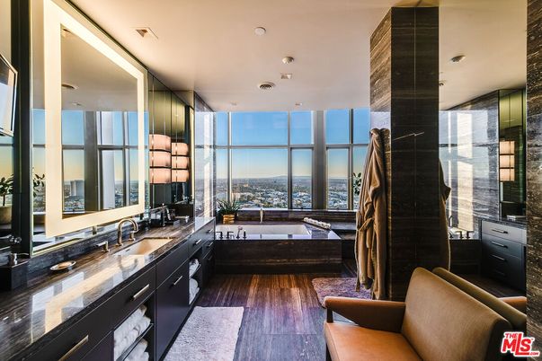 Bathroom, Dual Sink Vanities, Interior, Recessed Lighting, Wood Texture Flooring