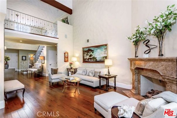 Fireplace, Interior, Living room, Recessed Lighting, Wooden Beams, Wood Texture Flooring