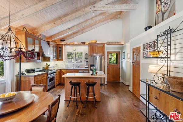 Interior, Kitchen, Pendant Lights, Stainless Steel Appliances, Wooden Beams, Wooden Ceilings, Wood Texture Flooring