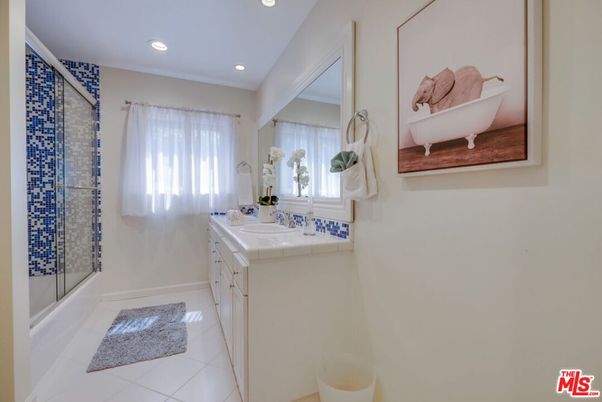 Bathroom, Dual Sink Vanities, Interior, Recessed Lighting, Tile Countertops