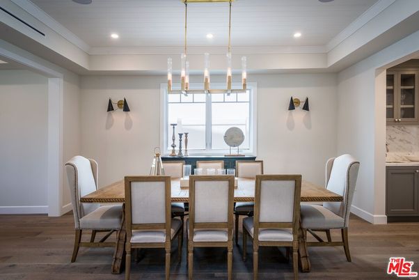 Dining room, Interior, Pendant Lights, Recessed Lighting, Wood Texture Flooring