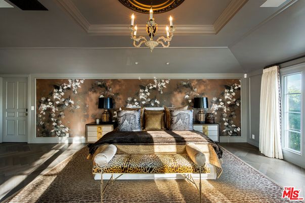 Bedroom, Chandelier, Interior, Wood Texture Flooring