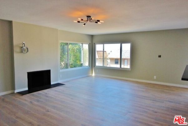 Empty room, Fireplace, Interior, Pendant Lights, Wood Texture Flooring