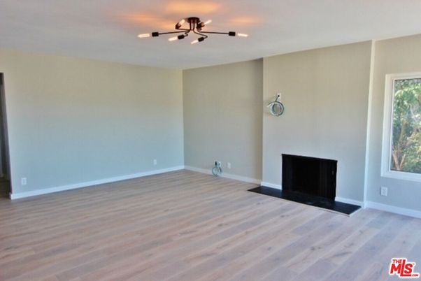 Empty room, Fireplace, Interior, Pendant Lights, Wood Texture Flooring