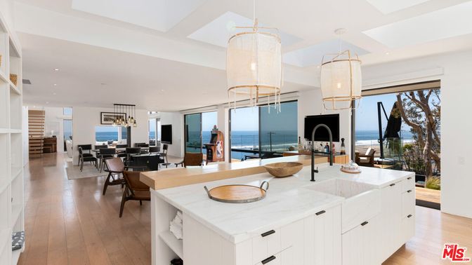 Dining room, Interior, Kitchen, Living room, Pendant Lights, Recessed Lighting, Water, Wood Texture Flooring